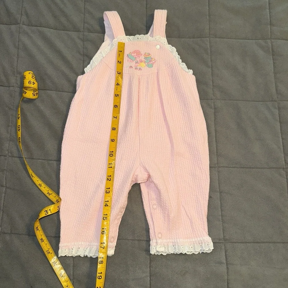 Vintage Carter's Baby Girl Pink Bib Overalls 6M Embroidered Teddy Bears Lace